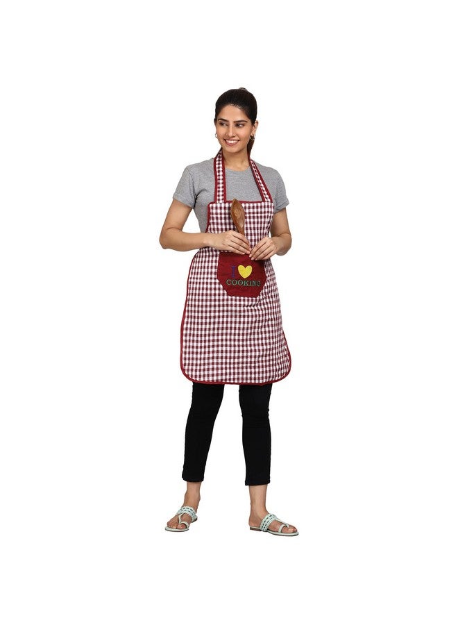 JMi Cotton Checkered Design Waterproof Apron with Multipurpose Front Large Embroidered Pocket Pack of 2 (RED & Maroon) - Image 2