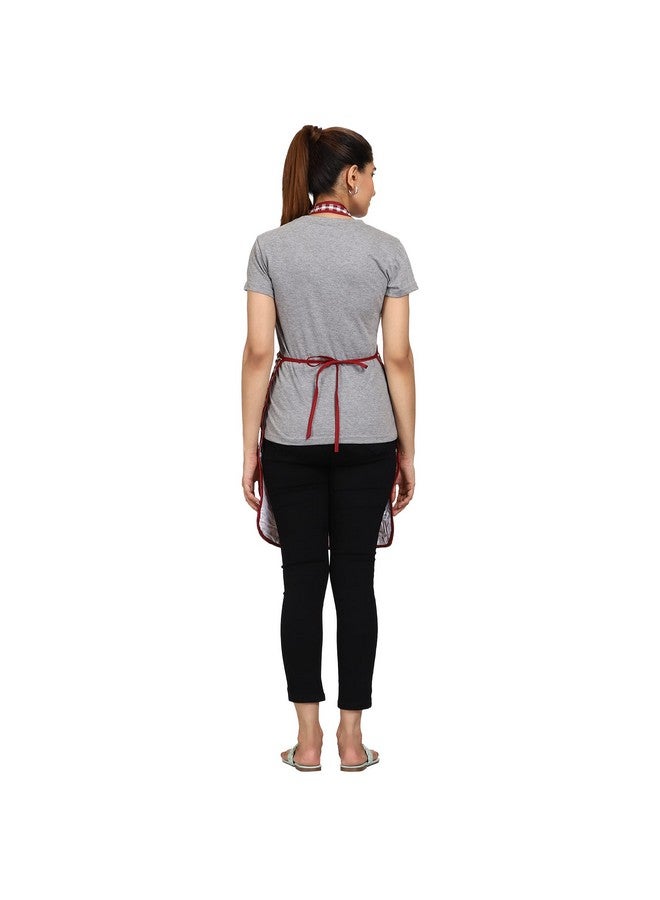 JMi Cotton Checkered Design Waterproof Apron with Multipurpose Front Large Embroidered Pocket Pack of 2 (RED & Maroon) - Image 4