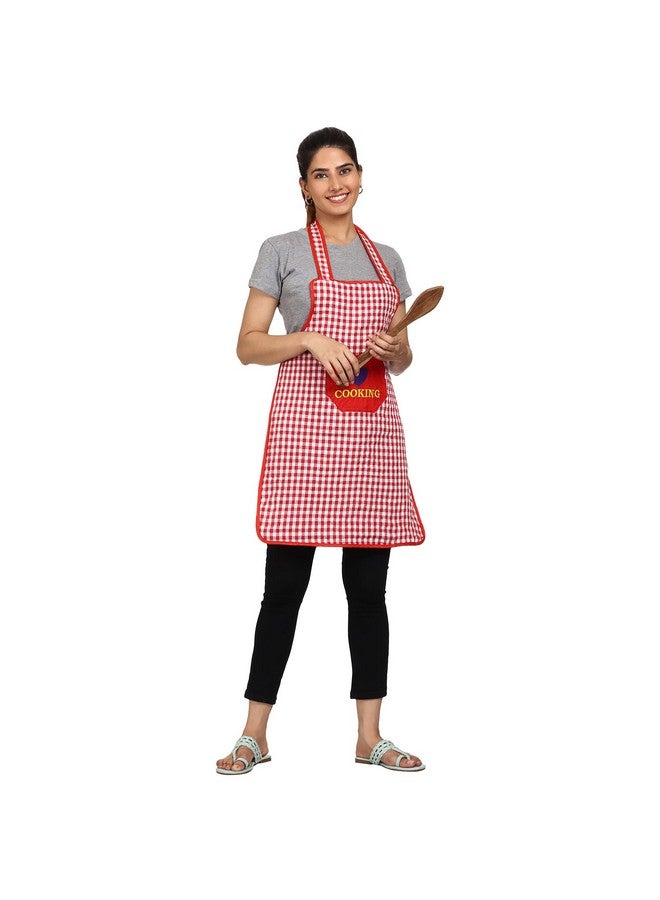 JMi Cotton Checkered Design Waterproof Apron with Multipurpose Front Large Embroidered Pocket Pack of 2 (RED & Maroon) - Image 3