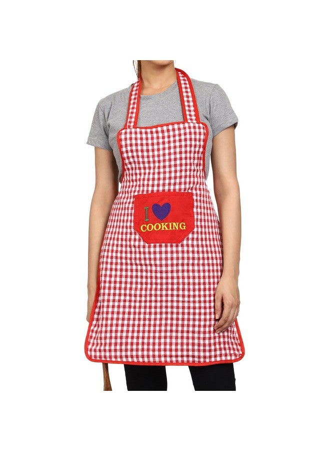 JMi Cotton Checkered Design Waterproof Apron with Multipurpose Front Large Embroidered Pocket Pack of 2 (RED & Maroon) - Image 5