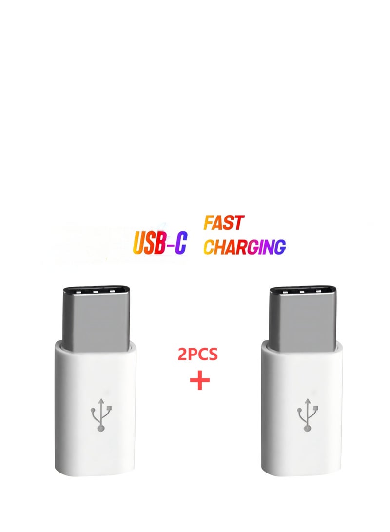 2-Pack Micro USB to USB-C Adapter – Compact Converter for Charging & Data Sync – Use Micro USB Cable with USB-C Devices – Compatible with Smartphones, Tablets, Laptops – Lightweight & Portable (White) - Image 1