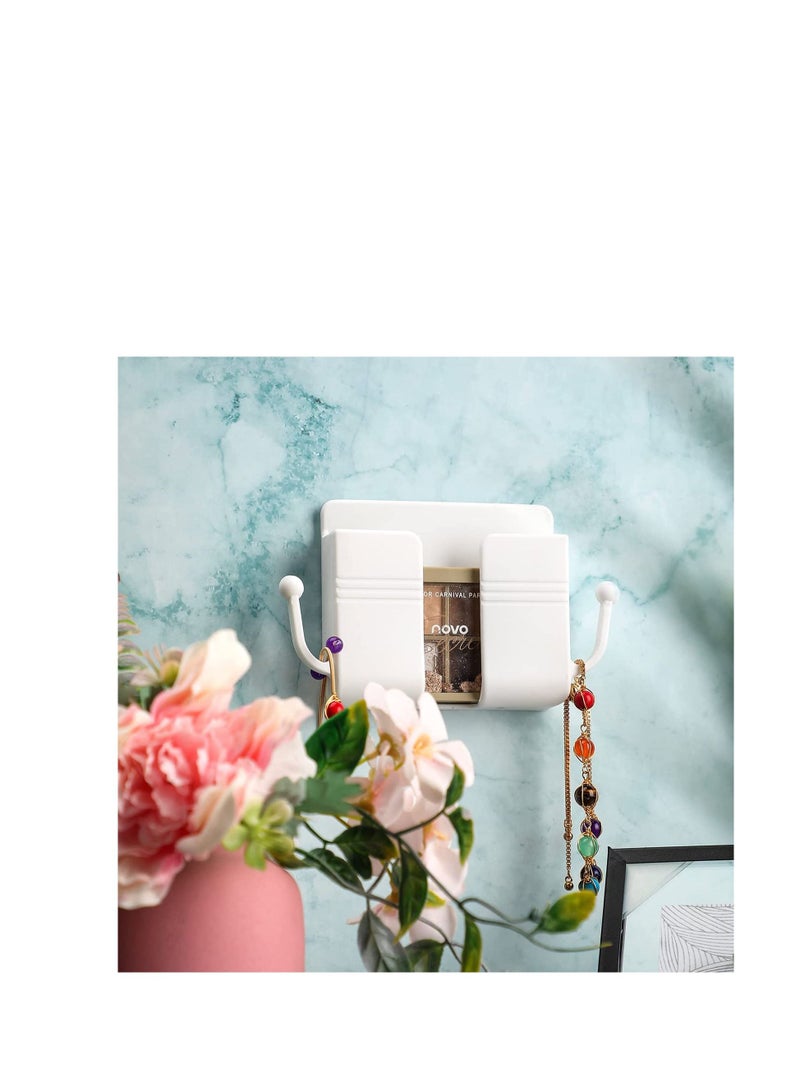 SYOSI Wall Mount Phone Holder with Hooks, Self-Adhesive Wall Organizer Storage Box, for Bedroom Bathroom Office and More - Image 3