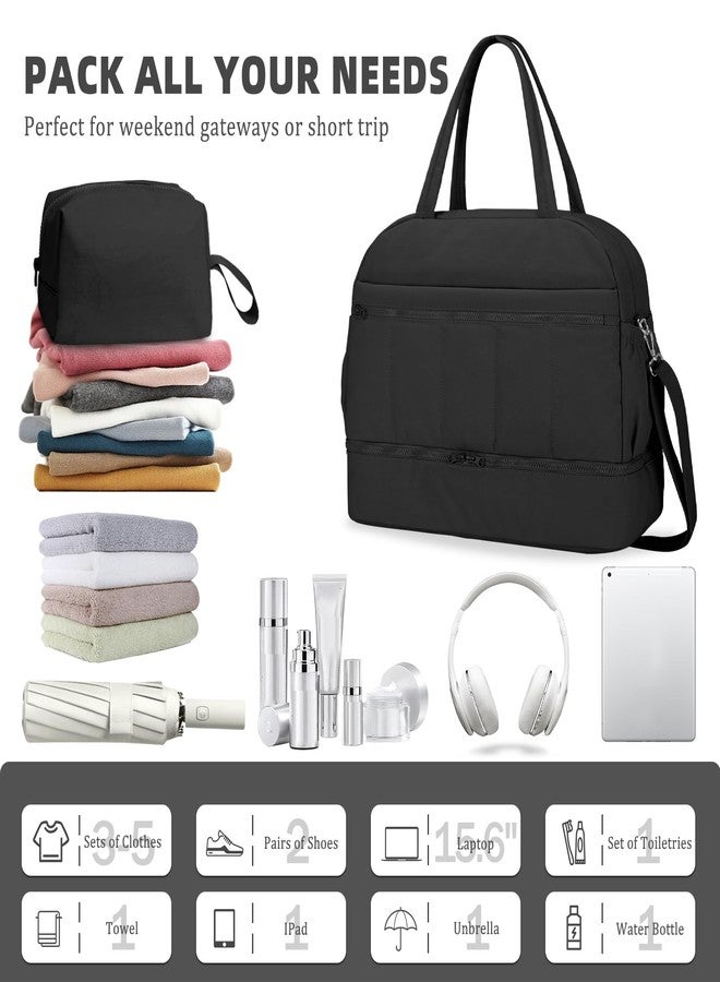 Bosidu Travel Duffle bag for Women, Puffer Weekender Overnight Bags with Shoe Compartment, Carry on Travel Tote Gym Duffel Bag for Women, Ideal for Personal Items and Travel Essentials，Black - Image 5