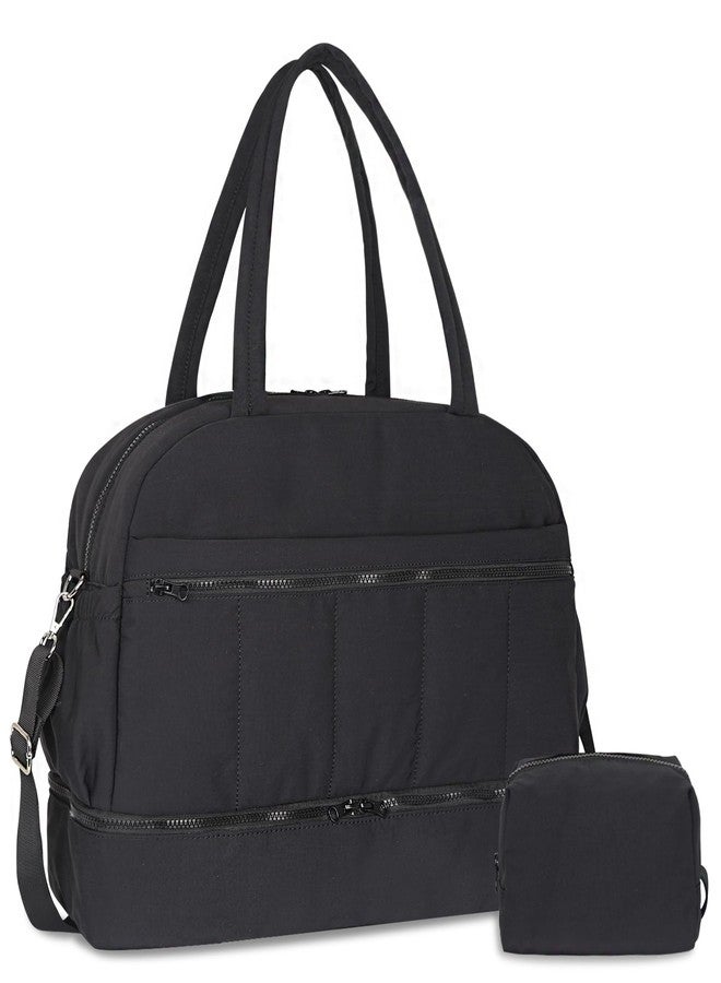 Bosidu Travel Duffle bag for Women, Puffer Weekender Overnight Bags with Shoe Compartment, Carry on Travel Tote Gym Duffel Bag for Women, Ideal for Personal Items and Travel Essentials，Black - Image 1