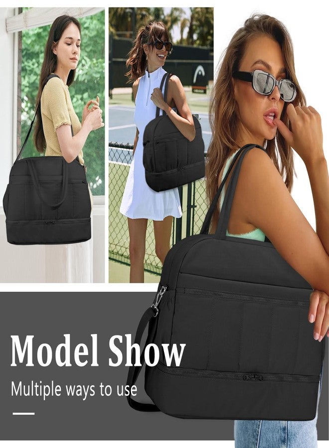 Bosidu Travel Duffle bag for Women, Puffer Weekender Overnight Bags with Shoe Compartment, Carry on Travel Tote Gym Duffel Bag for Women, Ideal for Personal Items and Travel Essentials，Black - Image 3