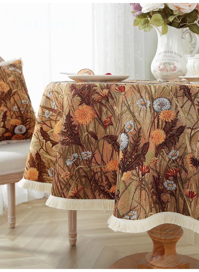 Bluejw Romantic Vintage Dining Table Cloth High Color Value Coffee Table Cloth Round Jacquard Tablecloth Pastoral Oil Painting Green Decorative Cloth - Image 1