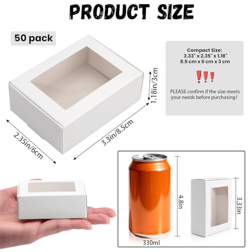 BadenBach 50 Pack Mini Kraft Paper Boxes with Windows333 x 235 x 118Small Homemade Soap Box Mini Treat Gift Boxes Bulk for Candy Cookies Party Favors Valentines Day SuppliesWhite - Image 5