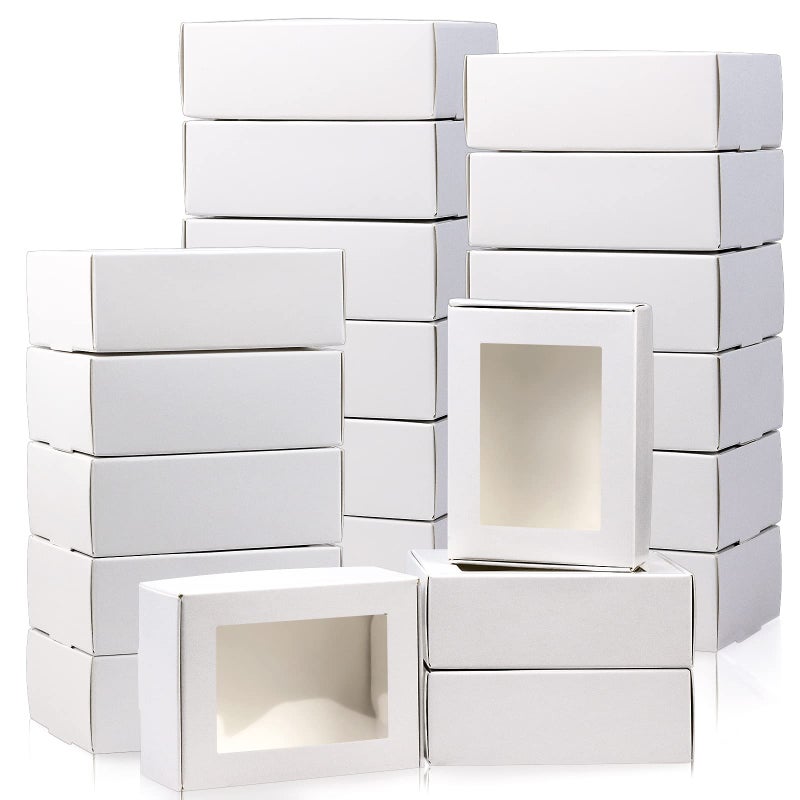 BadenBach 50 Pack Mini Kraft Paper Boxes with Windows333 x 235 x 118Small Homemade Soap Box Mini Treat Gift Boxes Bulk for Candy Cookies Party Favors Valentines Day SuppliesWhite - Image 3