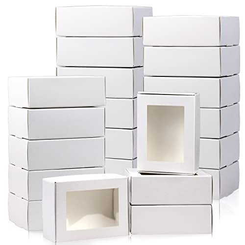 BadenBach 50 Pack Mini Kraft Paper Boxes with Windows333 x 235 x 118Small Homemade Soap Box Mini Treat Gift Boxes Bulk for Candy Cookies Party Favors Valentines Day SuppliesWhite - Image 2