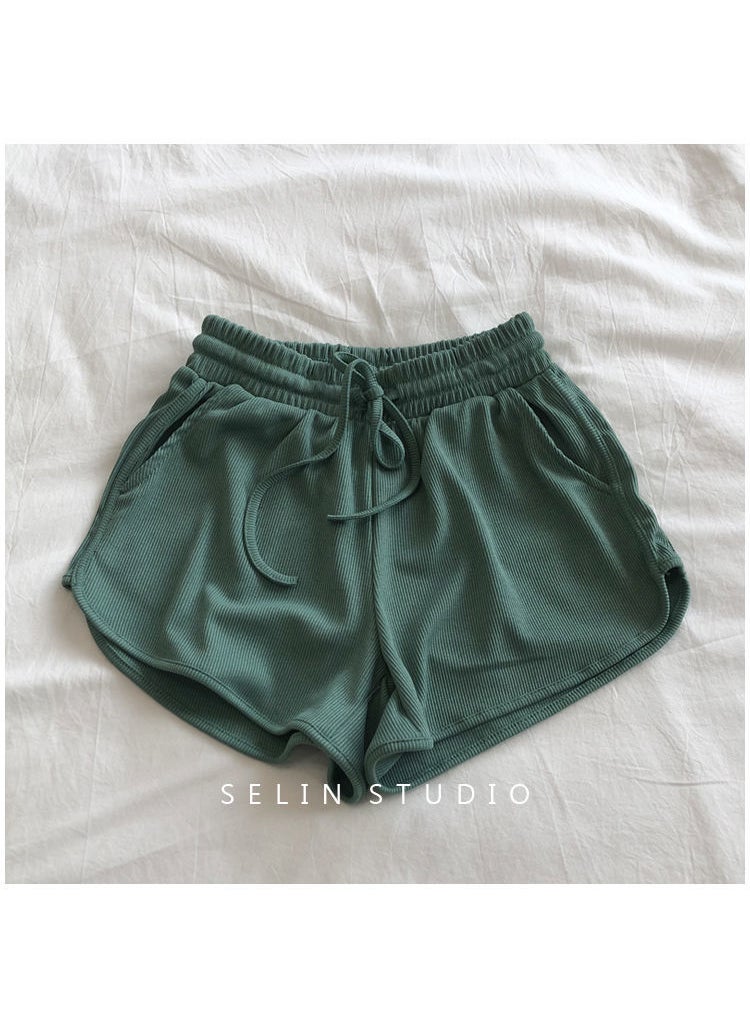 Generic - Elastic High Waist Drawstring Shorts for Women Black - Image 1