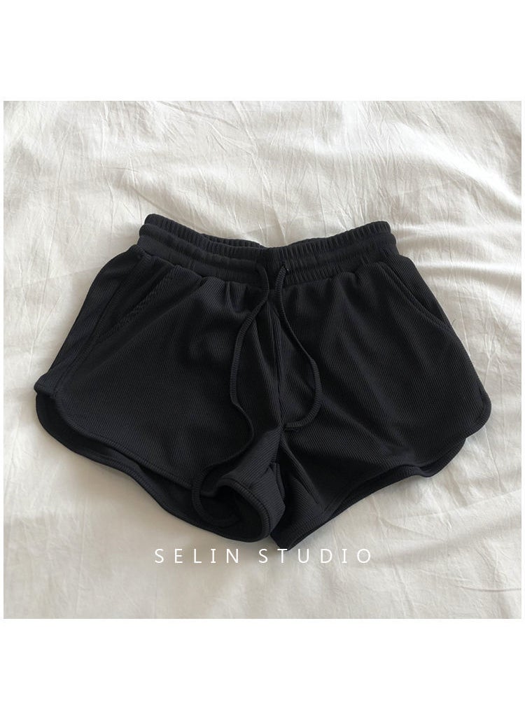 Generic - Elastic High Waist Drawstring Shorts for Women Black - Image 1