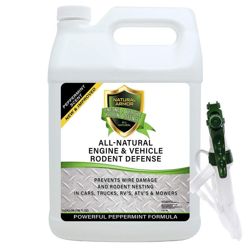 Natural Armor رذاذ حماية المحركات والمركبات للفئران، الجرذان، السناجب والقوارض يمنع المضغ والتعشيش للسيارات، الشاحنات، المركبات الترفيهية، والدراجات الرباعية. رائع لحماية الشتاء. جاهز للاستخدام (128 أونصة جالون) - Image 1