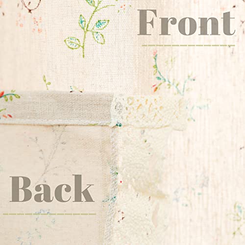 Moslovstar Farmhouse Cotton Linen Tier Curtain 36 Inch Long Elegant Floral Lace Window Treatment Kitchen Bathroom Short Curtain, 1 Panel, Little Grass and Flower on Beige - Image 5