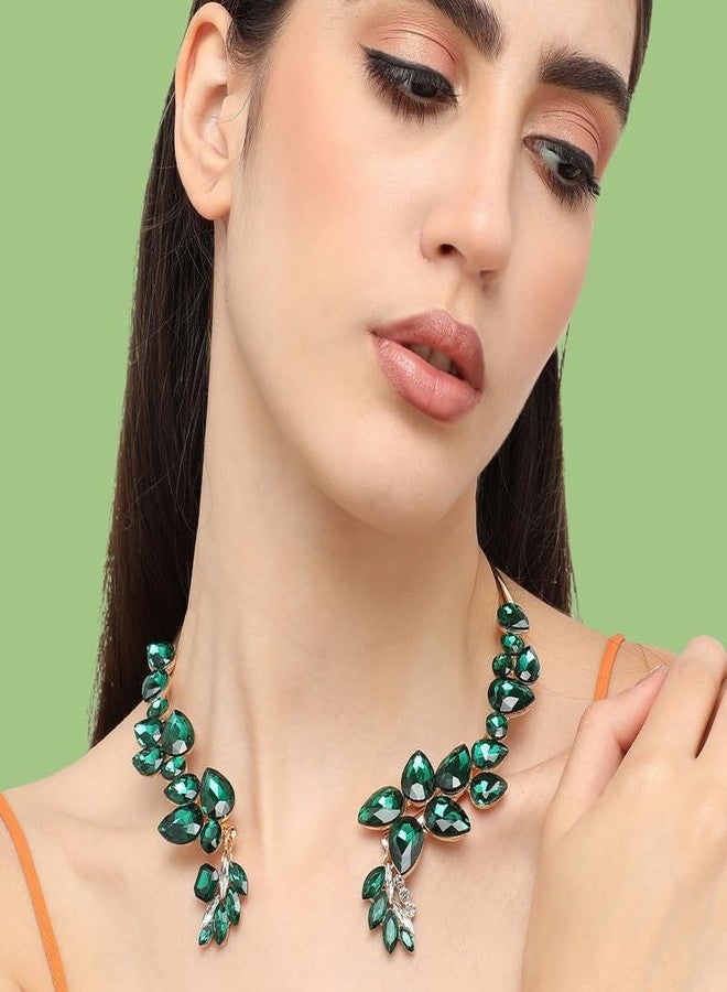 SOHI Green Rhinestones Designer Necklace, American Diamond Necklace For Women, Women Necklace, Choker Necklace, Fancy, Indo-Western Jewellery For Women, Crystal, Fashion Jewellery, Alloy - Image 3