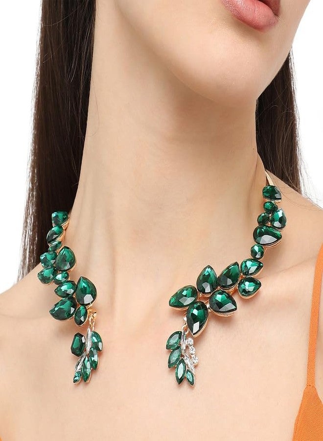 SOHI Green Rhinestones Designer Necklace, American Diamond Necklace For Women, Women Necklace, Choker Necklace, Fancy, Indo-Western Jewellery For Women, Crystal, Fashion Jewellery, Alloy - Image 4