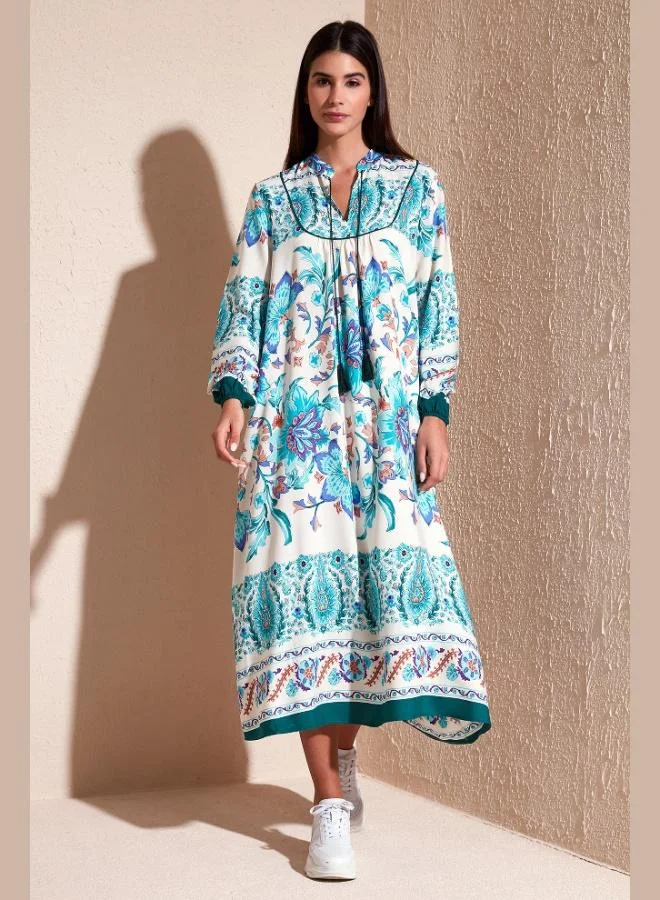 ليلا فستان ماكسي ليلا بنمط مقيد وياقة على شكل حرف  للنساء