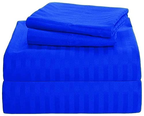 BALAJI EXPORT 100 Egyptian Cotton 800 Thread Count Sateen Finish Striped Luxuries Hotel Quality 3 Piece Flat Bed Sheets 1 Flat Bedsheet and 2 Pillowcase Queen Size Royal Blue Stripe - Image 1