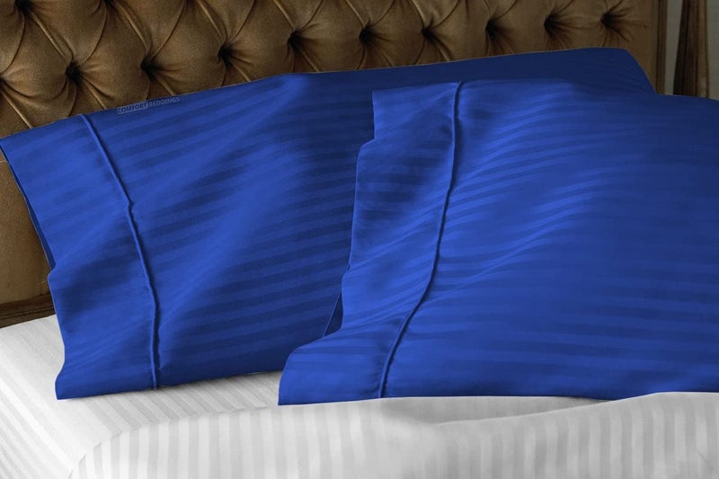 BALAJI EXPORT 100 Egyptian Cotton 800 Thread Count Sateen Finish Striped Luxuries Hotel Quality 3 Piece Flat Bed Sheets 1 Flat Bedsheet and 2 Pillowcase Queen Size Royal Blue Stripe - Image 3