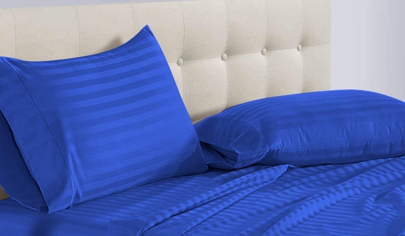 BALAJI EXPORT 100 Egyptian Cotton 800 Thread Count Sateen Finish Striped Luxuries Hotel Quality 3 Piece Flat Bed Sheets 1 Flat Bedsheet and 2 Pillowcase Queen Size Royal Blue Stripe - Image 2