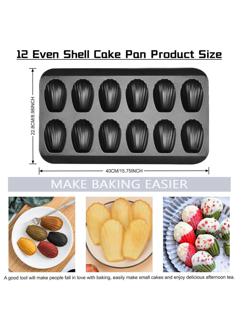 Arabest - 2 PCS Madeleine Mold Cake Pan, 12-Cavity Shell Shape Madeline Bakeware, Nonstick Madeleine Mold Cake Pan for Oven Baking, Black - Image 1