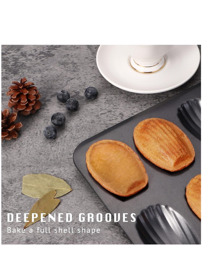 Arabest 2 PCS Madeleine Mold Cake Pan, 12-Cavity Shell Shape Madeline Bakeware, Nonstick Madeleine Mold Cake Pan for Oven Baking, Black  - Image 4