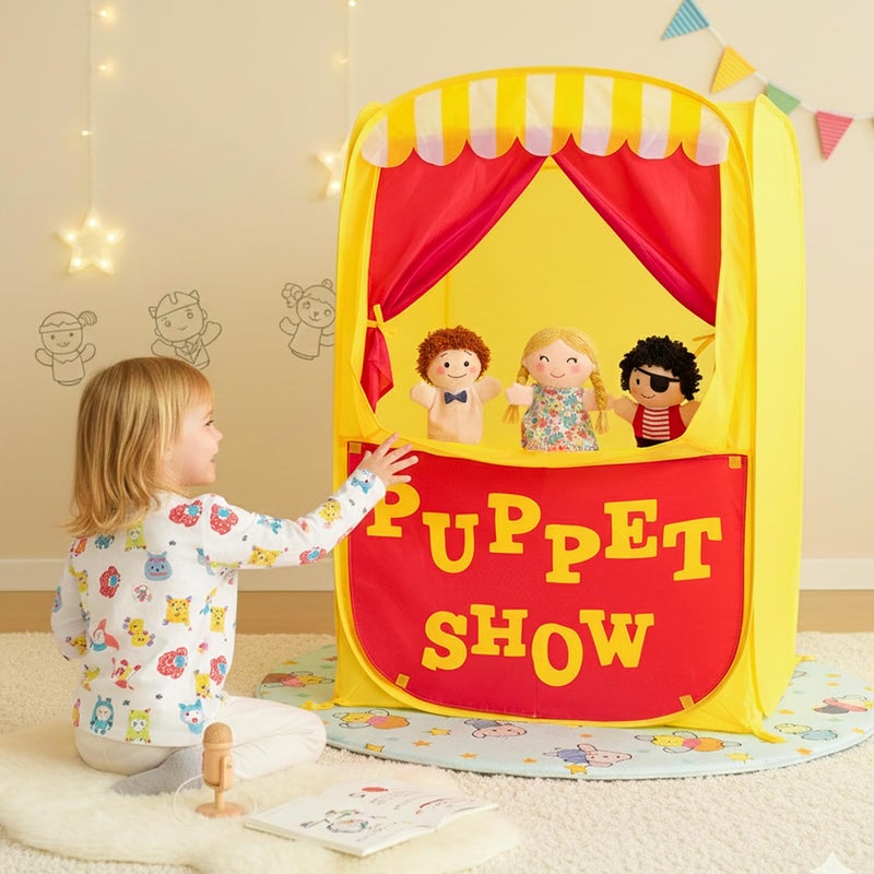 Alvantor Pop Up Puppet Show Theater  Lemonade Stand Pretend Playhouse Kids Play Tent Puppet Stage Tabletop Sets for Toddlers Curtain Fordable Indoor  Outdoor Children Drama 29X29X43H 1 pc - Image 3