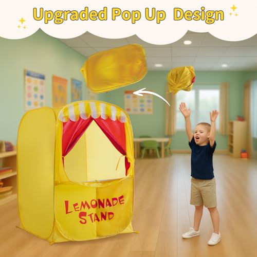 Alvantor Pop Up Puppet Show Theater  Lemonade Stand Pretend Playhouse Kids Play Tent Puppet Stage Tabletop Sets for Toddlers Curtain Fordable Indoor  Outdoor Children Drama 29X29X43H 1 pc - Image 5