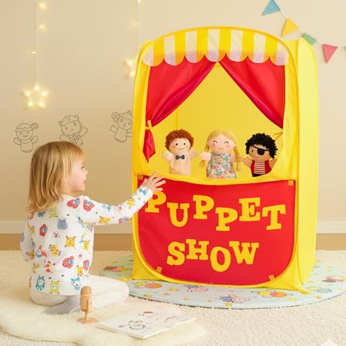 Alvantor Pop Up Puppet Show Theater  Lemonade Stand Pretend Playhouse Kids Play Tent Puppet Stage Tabletop Sets for Toddlers Curtain Fordable Indoor  Outdoor Children Drama 29X29X43H 1 pc - Image 1