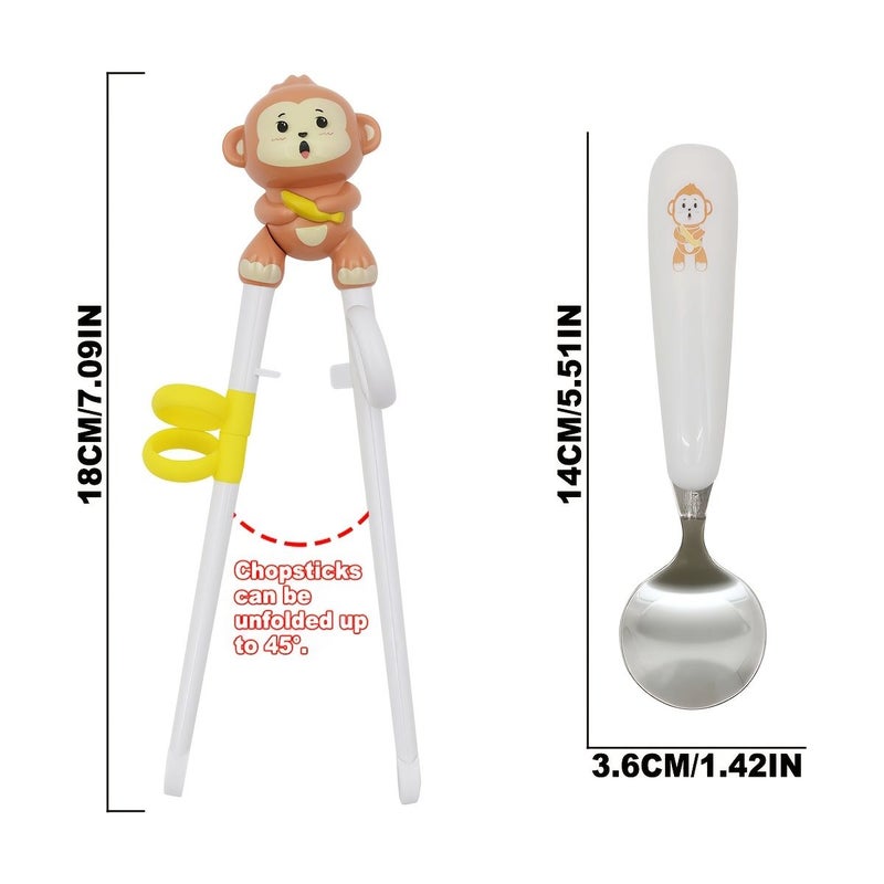 Monkey Animal Toddler Utensils Chopsticks Spoon Dishwasher Safe Plastic Handle - Image 3