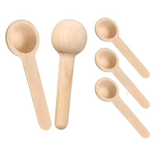 MaruHub 5Pcs Mini Wooden Spoons for Masala Jar Container, Reusable Candy Spoon, Baby Scoops, Environmental Protection, Non-Toxic Multi-Purpose Wooden Condiment Spoons for Kitchen Spices (Round, Big) - Image 1