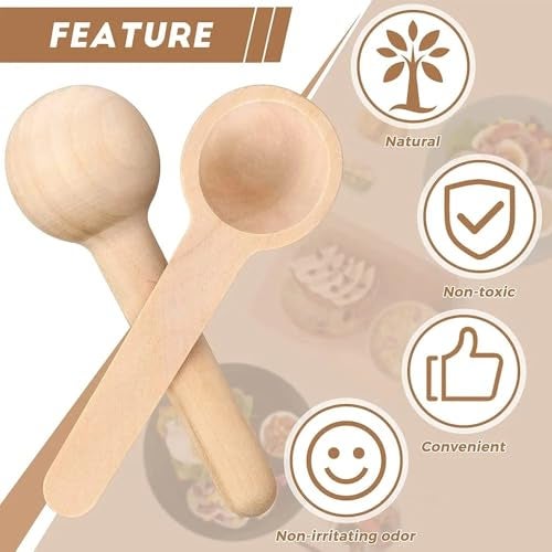 MaruHub 5Pcs Mini Wooden Spoons for Masala Jar Container, Reusable Candy Spoon, Baby Scoops, Environmental Protection, Non-Toxic Multi-Purpose Wooden Condiment Spoons for Kitchen Spices (Round, Big) - Image 3