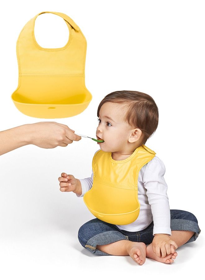 Waterproof Silicone Roll Up  Feeding Baby Bib with Comfort-Fit Fabric Neck - Image 1