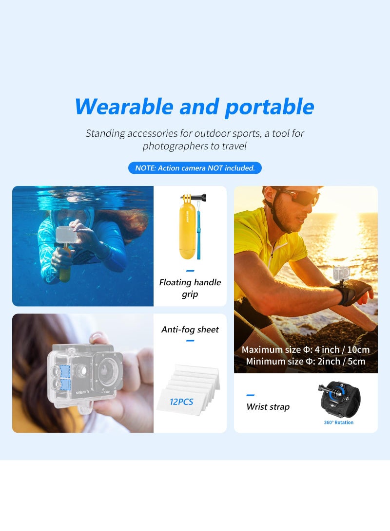 Arabest 50 In 1 Action 5 Camera Accessory Kit Compatible with GoPro Hero 13 12 11 DJI OSMO 4 3 2 Insta360 X4 X3 SJCAM AKASO VicTsing APEMAN Campark Sony Sports DV with GP-10 Action Camera Pole Mount - Image 5