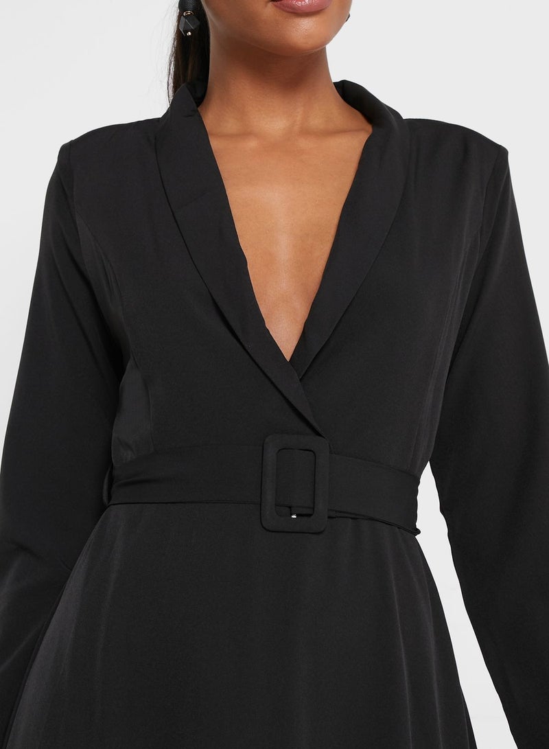 ELLA Belted Black Maxi Dress - Image 3
