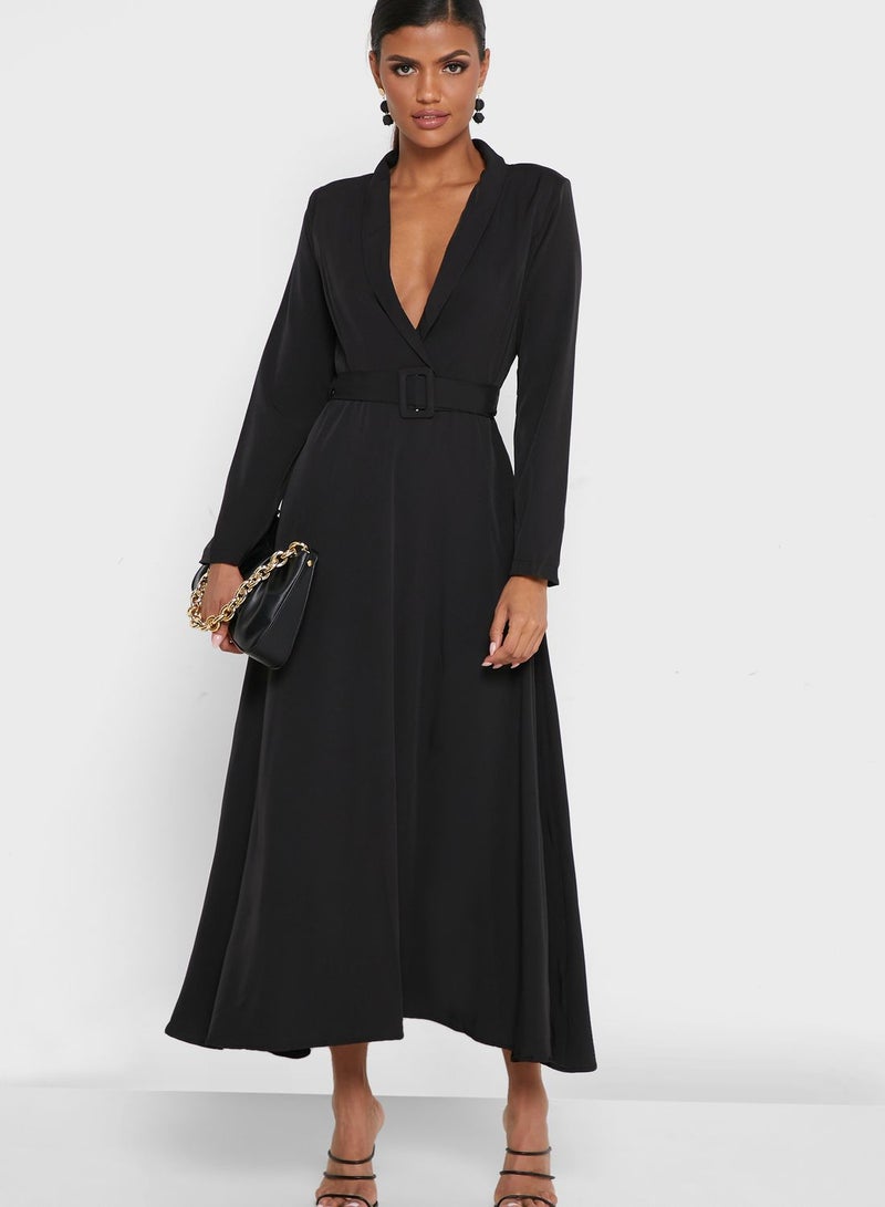 ELLA Belted Black Maxi Dress - Image 4
