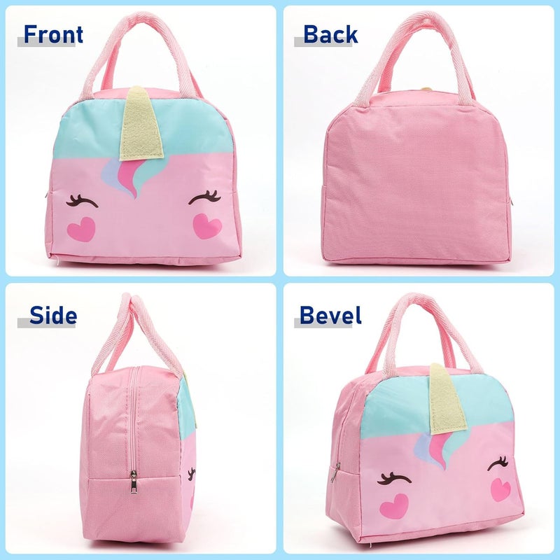 Flywind Kids Lunch Bag for Girls Boys Students | Small Foldable Waterproof Lunch Box for Travel Picnic School | Reusable Cartoon Insulated Lunchbag (Dark Pink Pony) - Image 4