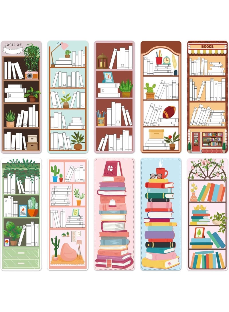 SYOSI Bookmarks, 100 Double-Sided Page Markers with Bookshelf Design, Cute Reading Book Marks for Students Women Book Lovers, School Office Library Supplies - Image 1