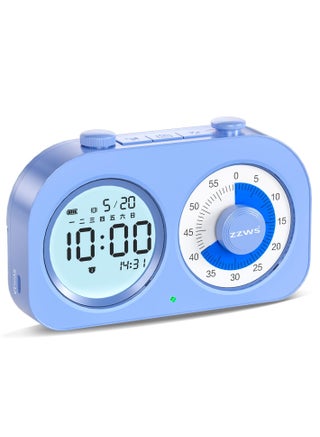 Visual Timer for Kids, Double Screen 2 in 1 Classroom Timer, 3 Modes Countdown Timer, 60 Minute Visual Timer, No Distracting Ticking, Rechargeable Time Timer for Toddlers Kids (Blue)