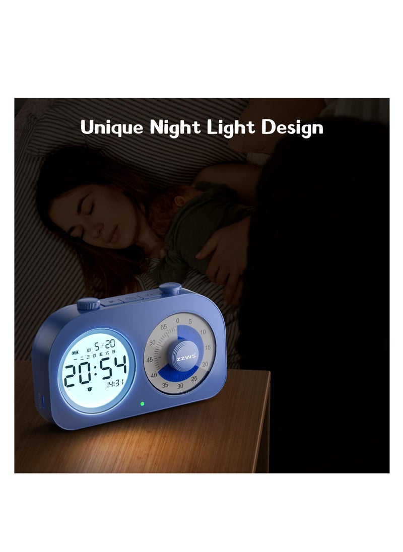 SYOSI - Visual Timer for Kids, Double Screen 2 in 1 Classroom Timer, 3 Modes Countdown Timer, 60 Minute Visual Timer, No Distracting Ticking, Rechargeable Time Timer for Toddlers Kids (Blue) - Image 1