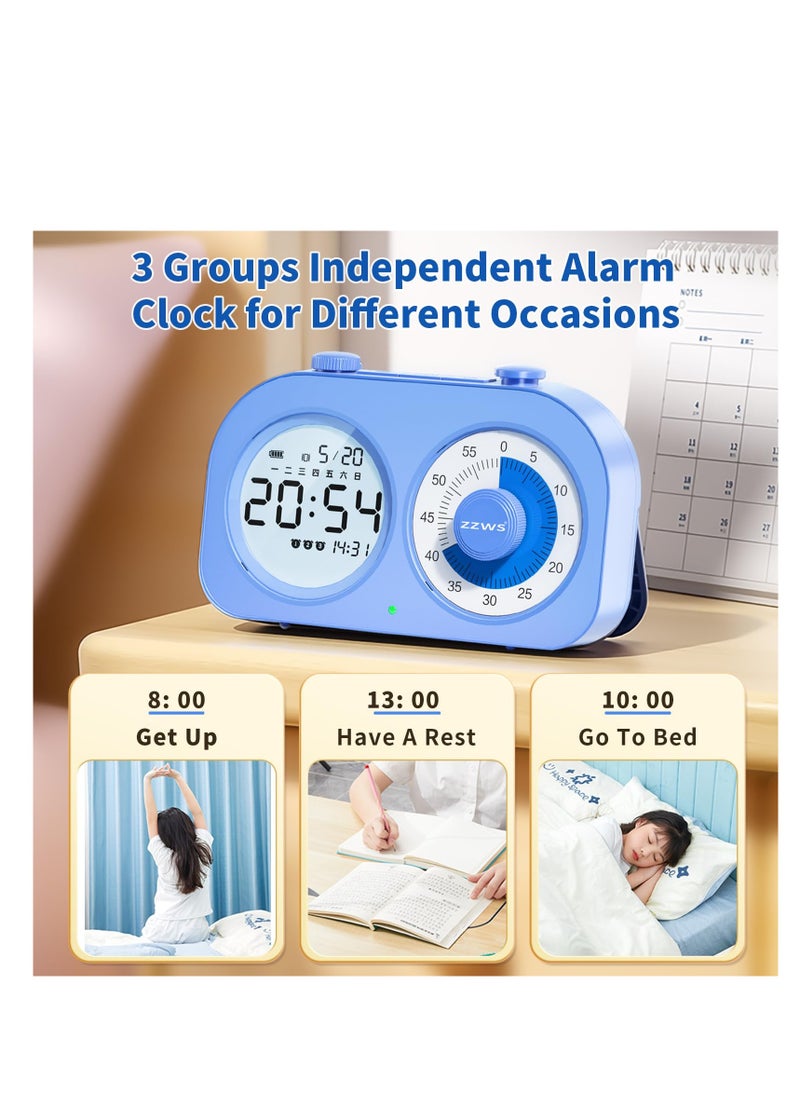 SYOSI - Visual Timer for Kids, Double Screen 2 in 1 Classroom Timer, 3 Modes Countdown Timer, 60 Minute Visual Timer, No Distracting Ticking, Rechargeable Time Timer for Toddlers Kids (Blue) - Image 1