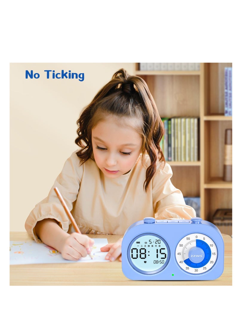 SYOSI - Visual Timer for Kids, Double Screen 2 in 1 Classroom Timer, 3 Modes Countdown Timer, 60 Minute Visual Timer, No Distracting Ticking, Rechargeable Time Timer for Toddlers Kids (Blue) - Image 1