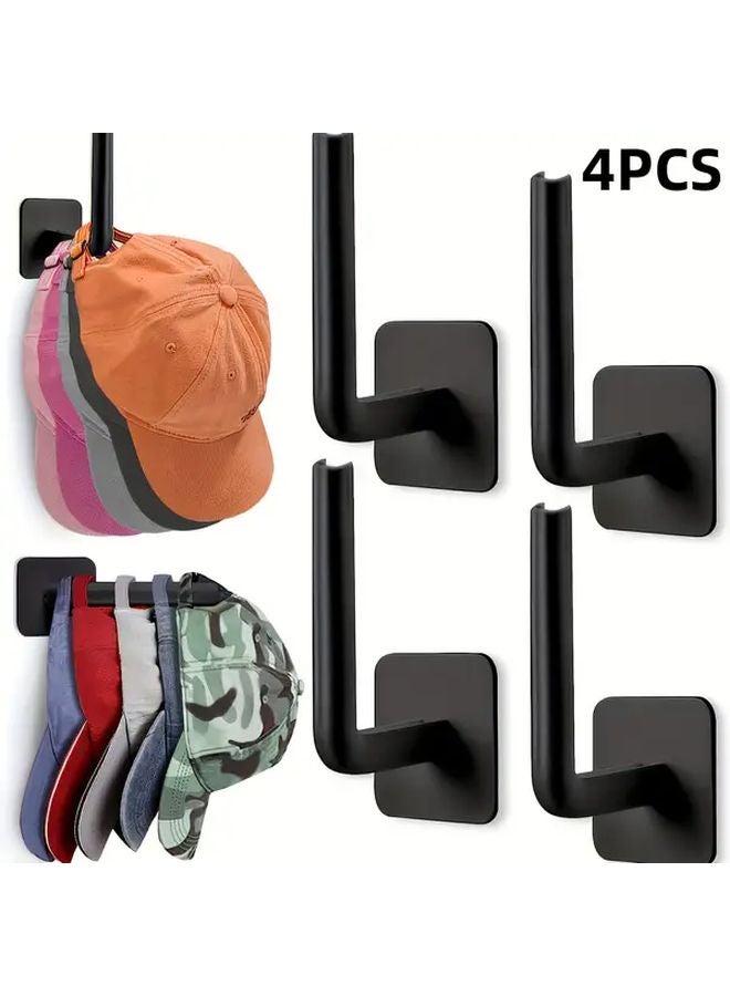 Black 4 Pcs Self Adhesive Hooks No Drill Hat Storage Hanger For Caps Towels Keys - Image 1