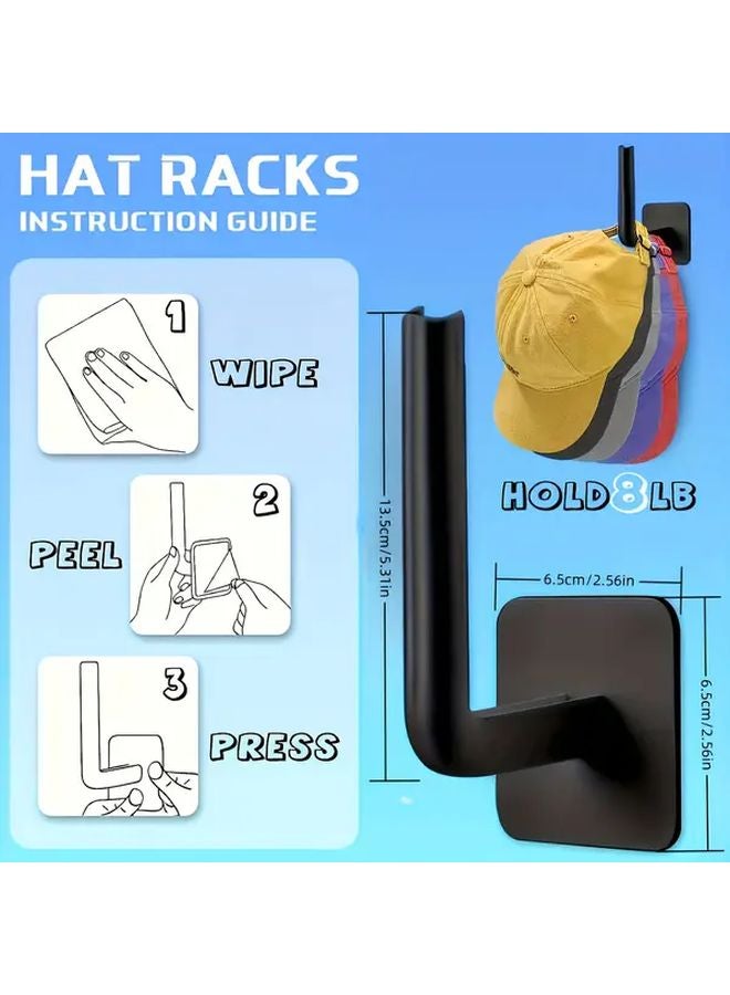 Black 4 Pcs Self Adhesive Hooks No Drill Hat Storage Hanger For Caps Towels Keys - Image 4