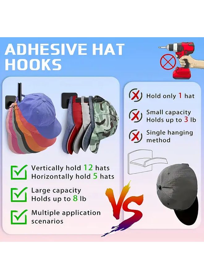 Black 4 Pcs Self Adhesive Hooks No Drill Hat Storage Hanger For Caps Towels Keys - Image 5