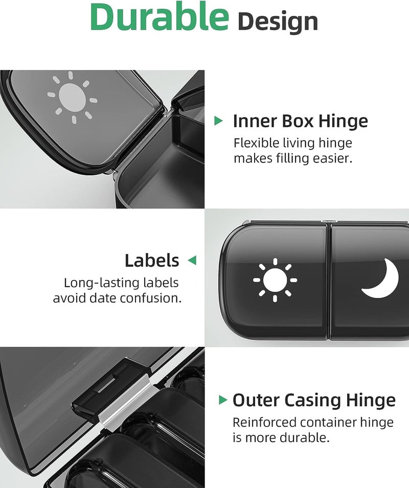 Rabbonix Weekly Medicine Organizer Box 02 Times a Day, Tablets Container Case Travel Pill Box For 07 days | Black | 01 Pcs - Image 4