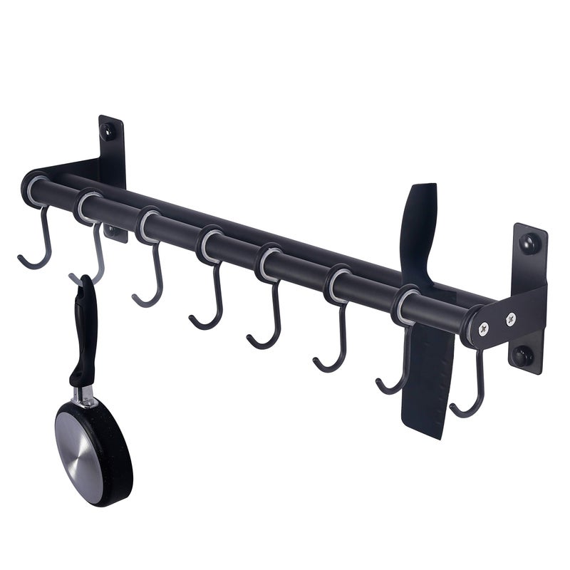 Dseap Pot Rack Pots and Pans Hanging Rack Rail with 8 Hooks Double Bars Pot Hangers for Kitchen Wall MountedBlack