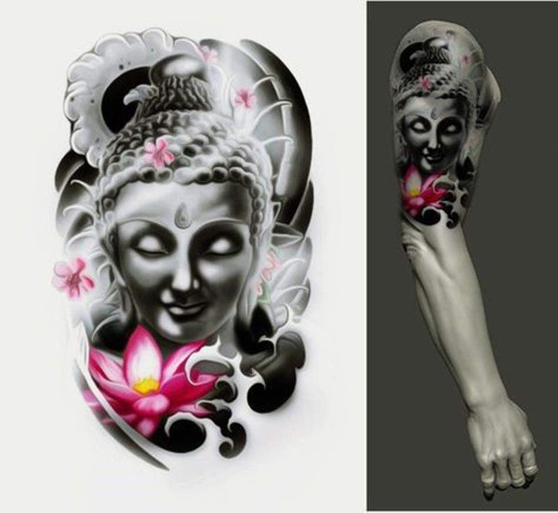 S.A.V.I 3D Temporary Tattoo Beautiful Buddha God Holy Religious Lotus Design Size 21x15CM - 1PC., Black, 10 g - Image 3