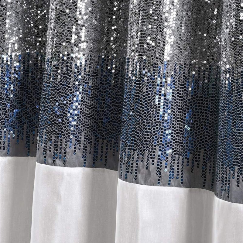 Lush Decor Night Sky Shower Curtain Sequin Fabric Shimmery Color Block Design for Bathroom, 72" x 72", Navy & White - Image 2
