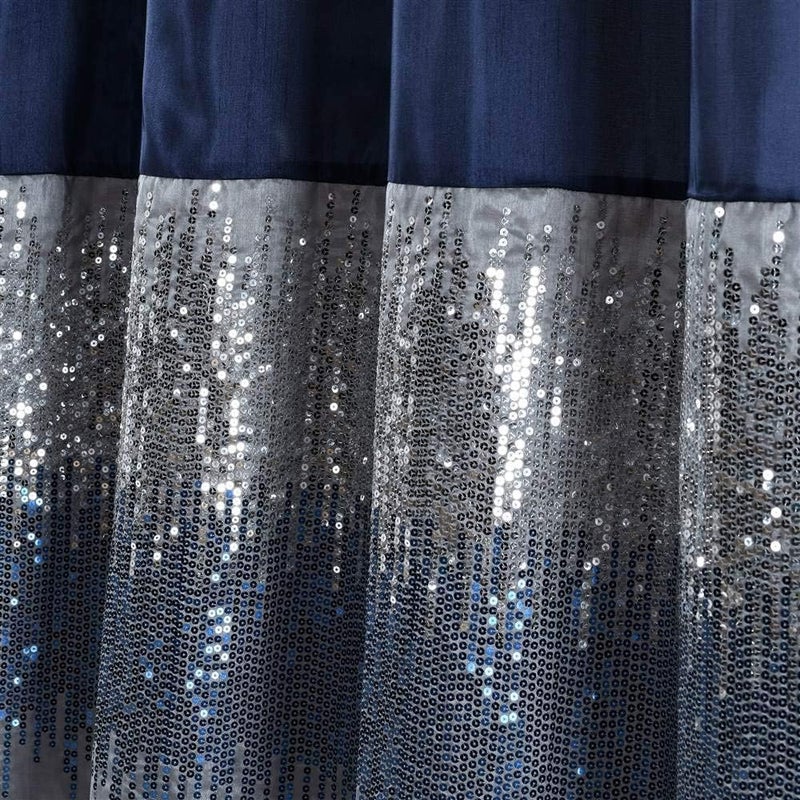 Lush Decor Night Sky Shower Curtain Sequin Fabric Shimmery Color Block Design for Bathroom, 72" x 72", Navy & White - Image 3