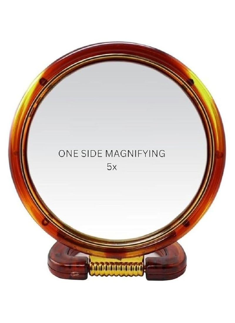 Generic - Round makeup mirror mounted on the table top - on both sides of the bathroom - dressing table - double sides - natural view - 5 times magnified view (size 23*15 cm) - Image 1
